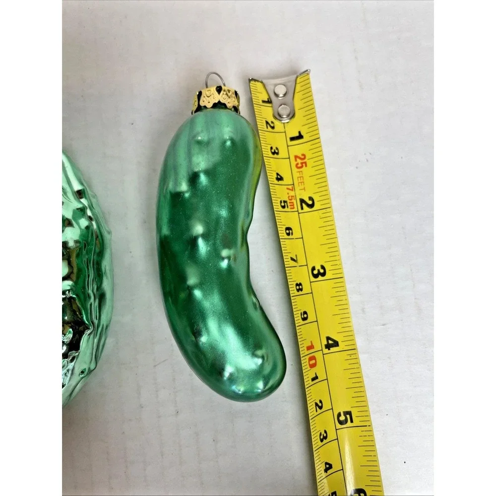 2 Vintage Hand Blown Glass Pickle Ornaments Christmas Holiday